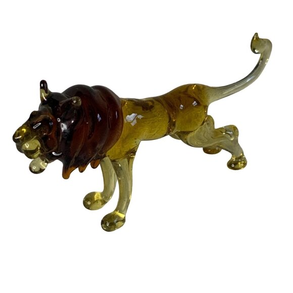 Blown Glass Lion Amber figure Vintage 2.5 inch tall - Picture 1 of 13